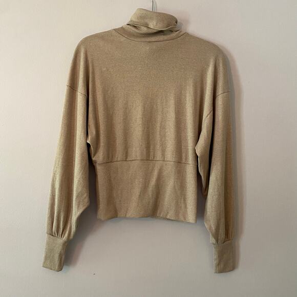 We The Free Cream Tan Shimmer Turtleneck Mockneck Sweater Pullover Women size XS - Picture 6 of 8